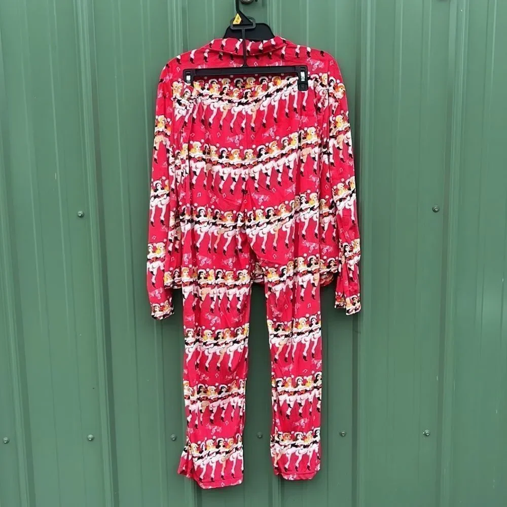 Velour Notch Collar Pajama Top & Pants Lounge Sleep 2-Piece Set Size L